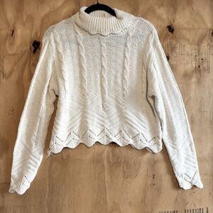 Vintage High Sierra Knit 100% Cotton White Turtleneck Sweater Sz M